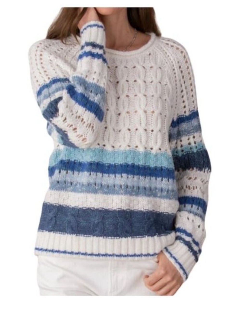 Sundance Water Edge "Cable Knit" Sweater in Indigo Strip - Size Small